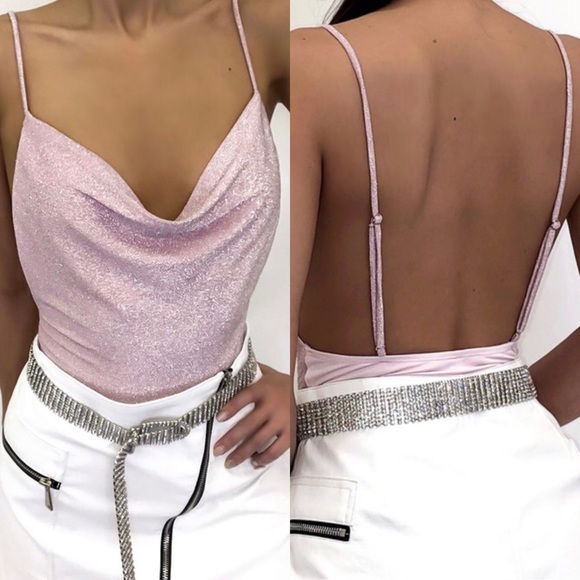 pink sparkly ✨ cowl neck bodysuit! 1 left! - Picture 3 of 7